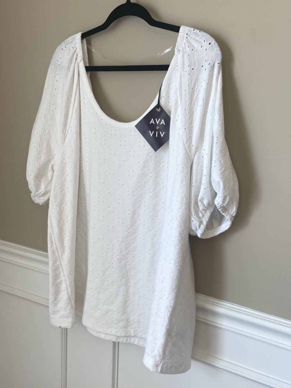 Ava & Viv White Eyelet Puff Sleeve Scoop Neck Summer Top Size 2X NWT - Picture 2 of 10